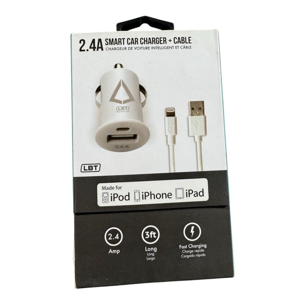 LBT 2.4A‎ Smart Car Charger + Lightning Cable for iPhone iPad iPod | New